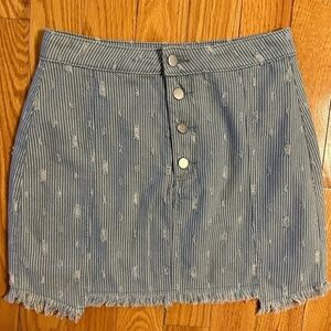 Bacio distressed denim pinstriped skirt frayed asymmetrical hem sz M 28